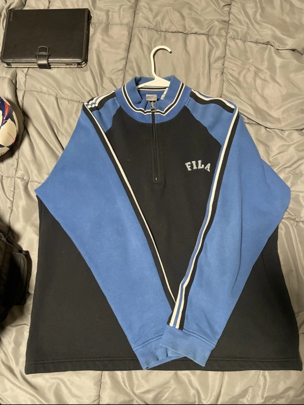 Vintage FILA 1/4 Zip Pullover Sweatshirt Black Blue Track Jacket Mens Large